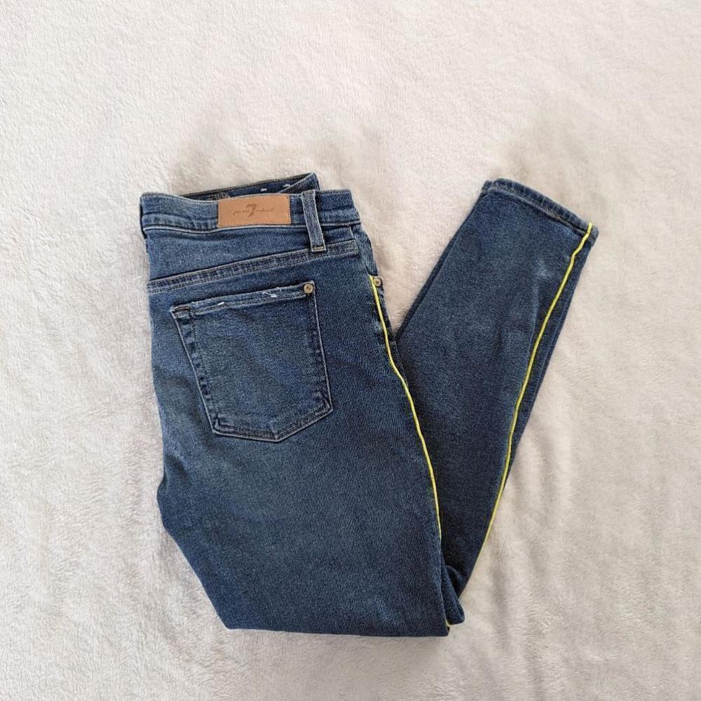 7 For All Mankind Skinny Ankle Side Neon Stripe Jeans